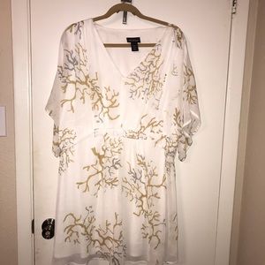 Lane Bryant white chiffon tunic with bead accent